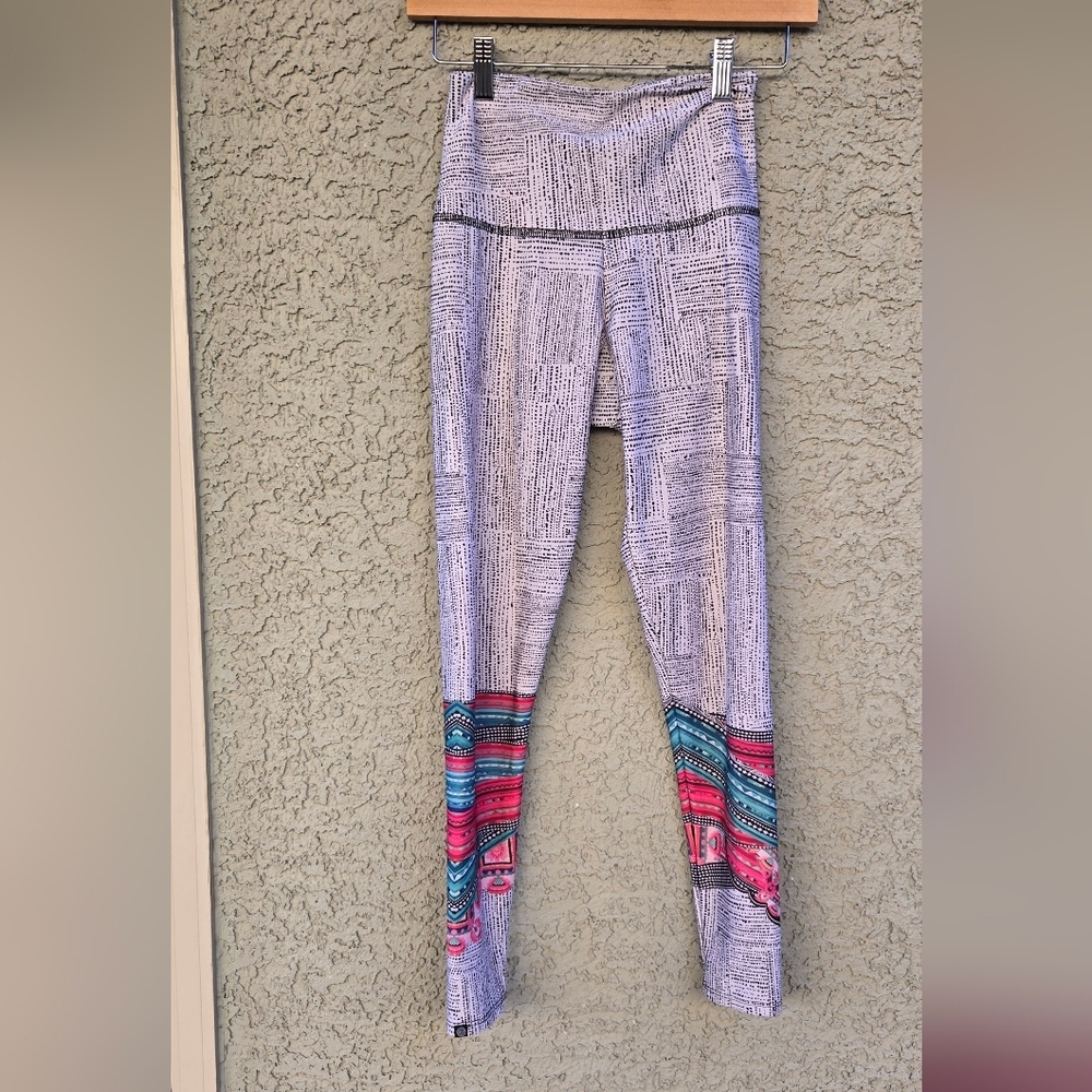 Onzie Patterned Active Leggings with Colorful Hem Detail